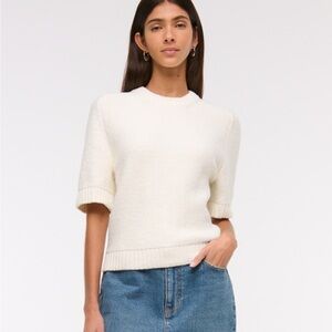 NWT Abercrombie & Fitch Madeline Textural Crew Sweater Tee XXS Cream